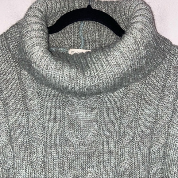 Woolovers Sweater Womens Medium Wool Chunky Cableknit Turtleneck Fishermans Sage - Picture 3 of 11